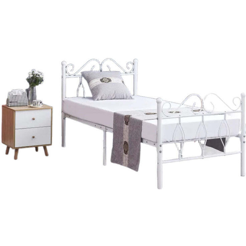 Homy France - Lit 1 place julie 90x190 cm en Métal Blanc sommier inclus