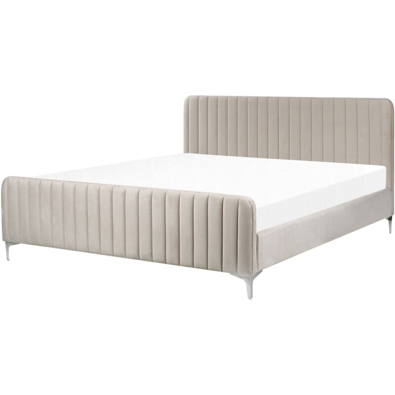 Beliani - Lit Double en Velours Taupe 180 x 200 cm avec Sommier à Lattes Rayures Glamour Lunan