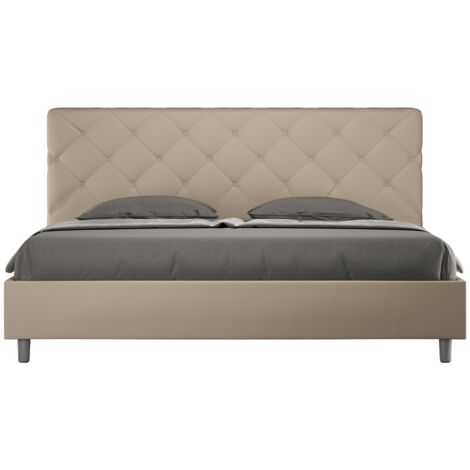 Lit king-size capitonné Priya K 180x200  Couleur: Beige - Version: Avec coffre de rangement