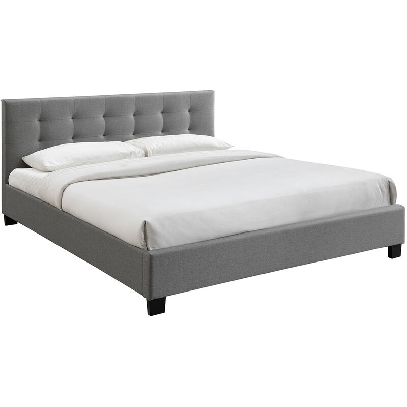 Miliboo - Lit 2 places 180x200 cm en tissu gris capitonné marquise