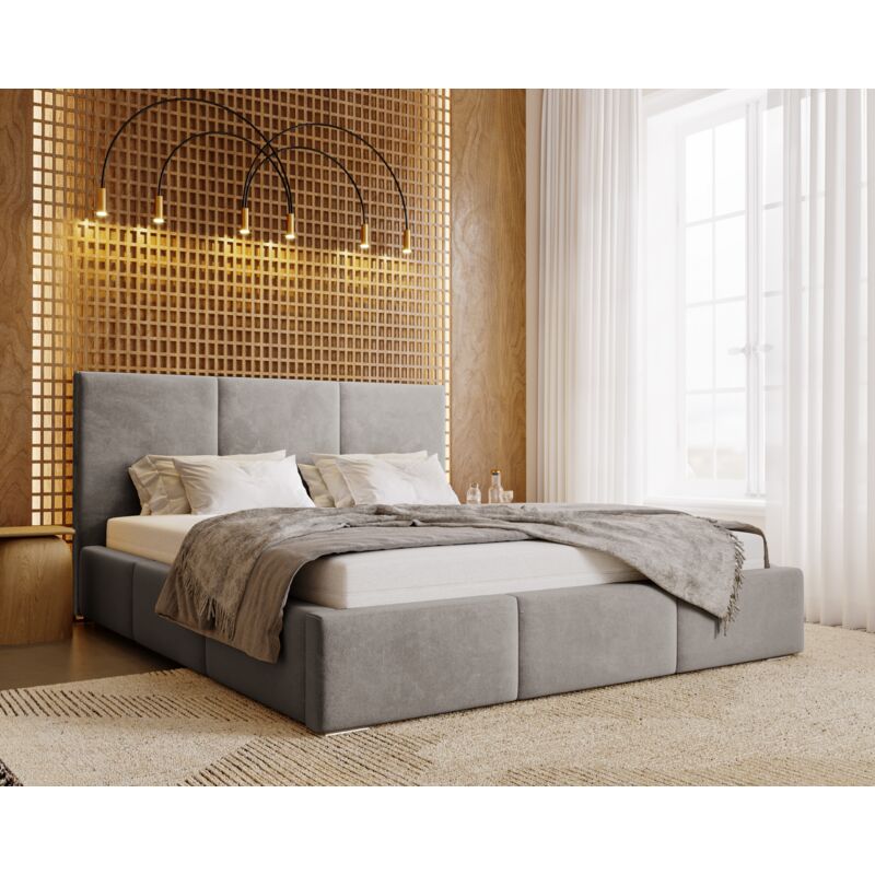 Emporius - Lit double 160x200 cm Lary - Lit adulte avec sommier - Lit Rembourré avec Rangement, Lit coffre - Tissu velours (Gris - Magic Velvet 2217)