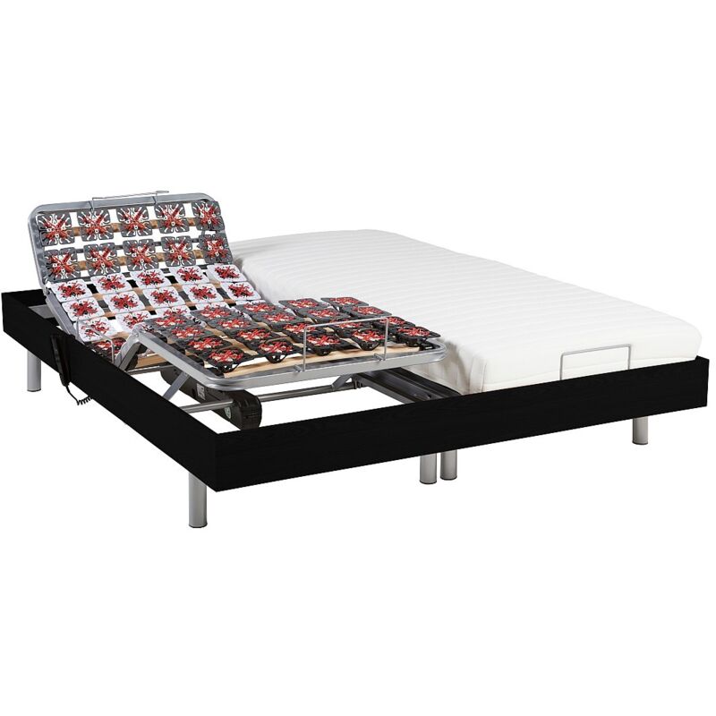 Lit électrique de relaxation tout plots + matelas latex - 2 x 70 x 190 cm - Noir - cassiopee iii de dreamea