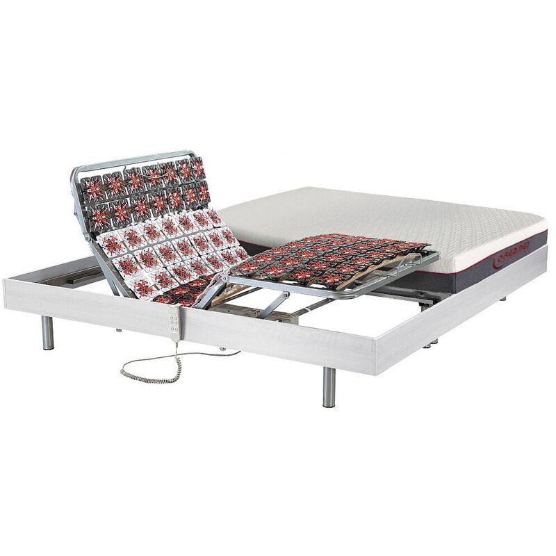 Lit électrique de relaxation tout plots + matelas mémoire de forme - 2 x 80 x 200 cm - Blanc - ATRIDE de DREAMEA