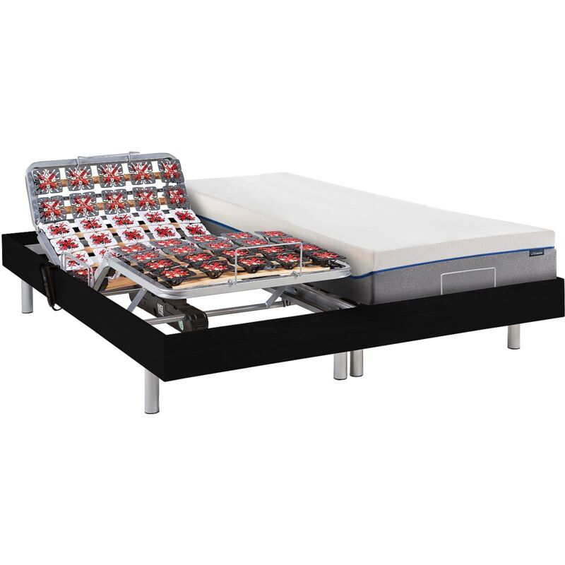 Vente-unique - Lit électrique de relaxation tout plots + matelas mémoire de forme - 2 x 80 x 200 cm - Noir - hesiode iii de dreamea