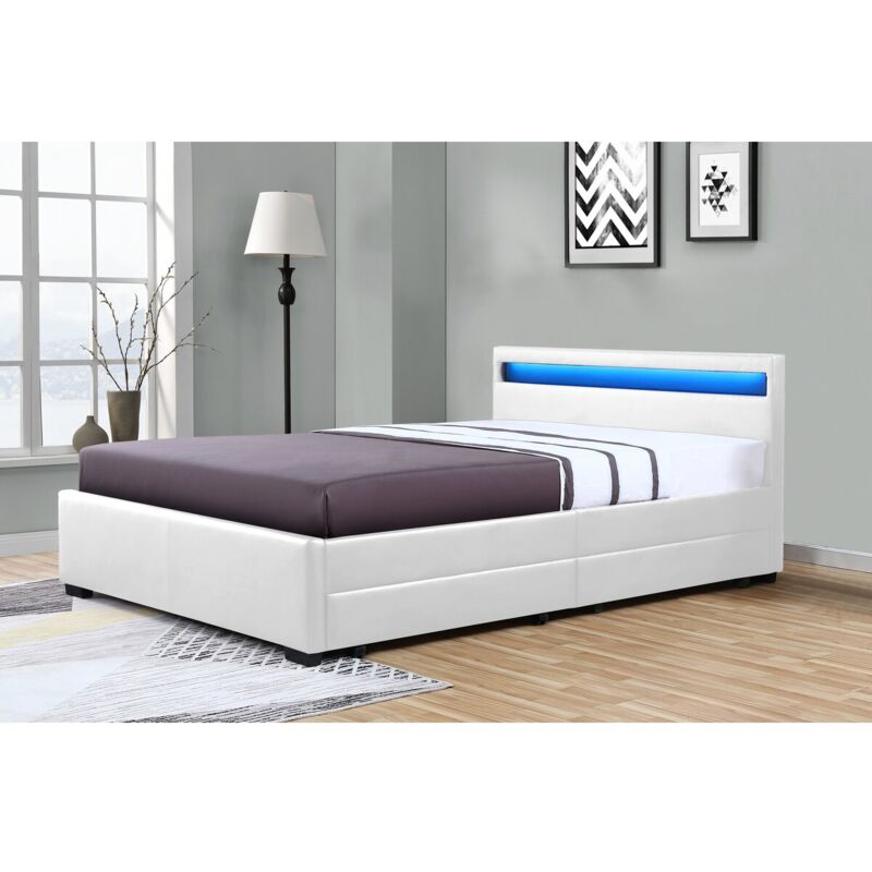 Lit led avec 4 tiroirs 'Nico'- 140 × 190 cm - Blanc