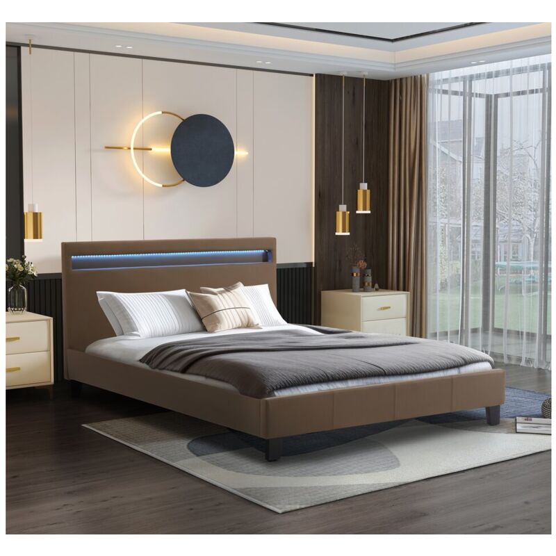 Habitat Et Jardin - Lit led 'Maria' - 140 x 190 cm - Taupe