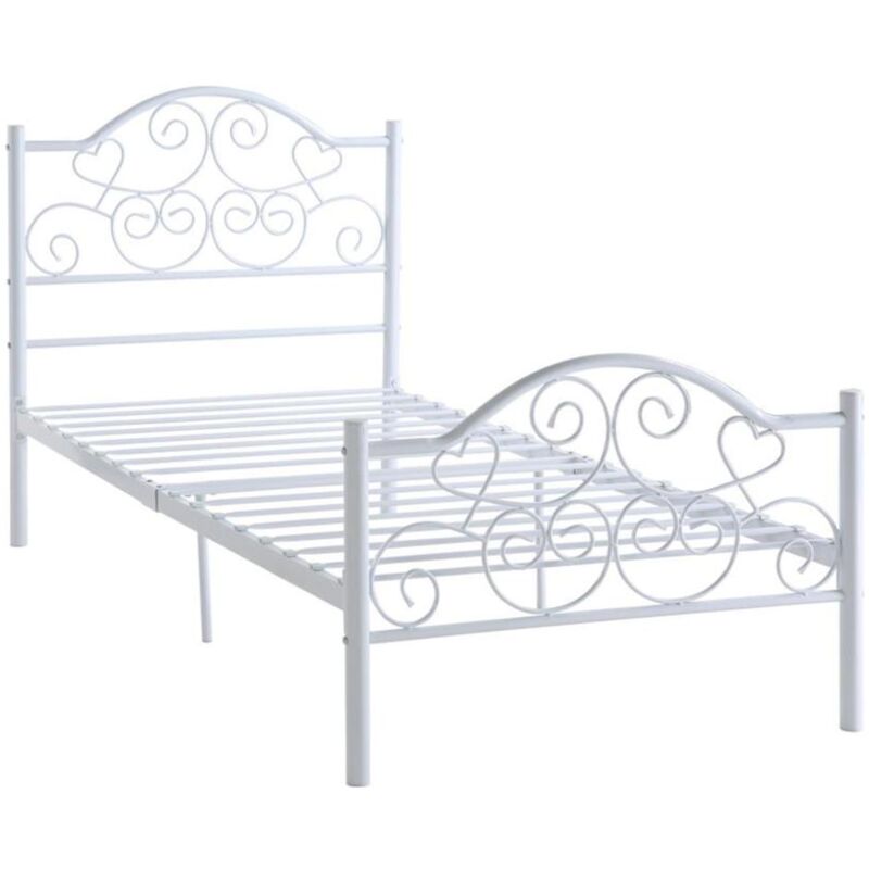 Vente-unique - Lit leyna - 90 x 190 cm - Métal - Blanc