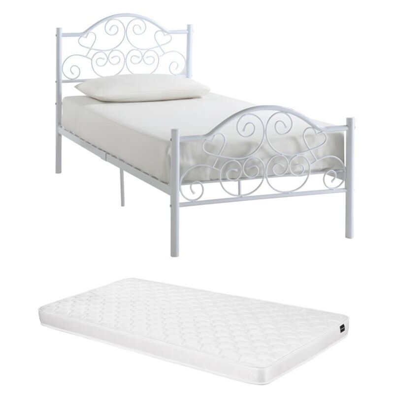 Vente-unique - Lit leyna - 90 x 190 cm - Métal - Blanc + matelas