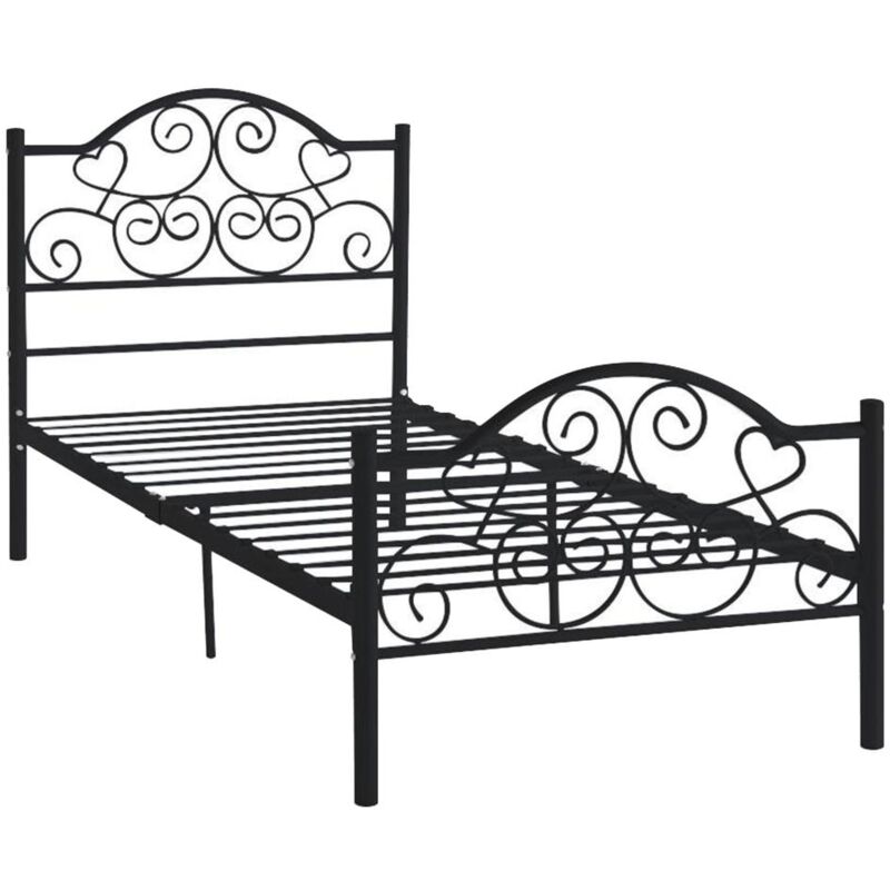 Vente-unique - Lit leyna - 90 x 190 cm - Métal - Noir