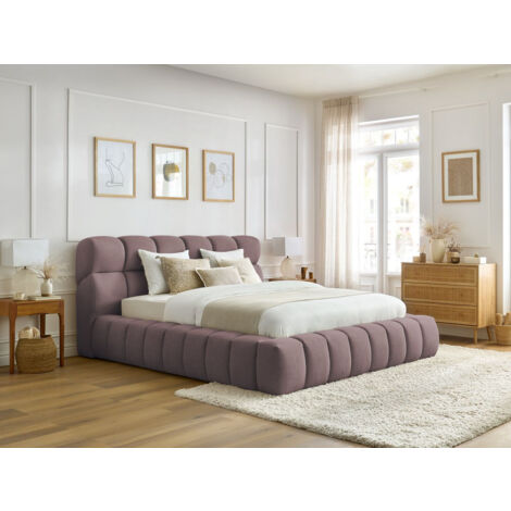 Lit coffre de luxe velours capitonné Mister-Couleur Rose poudré-Couchage  160x200 cm