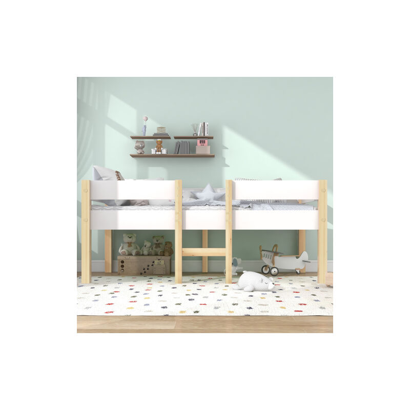 Lit Lit d'enfant avec protection antichute pin massif-90x200 cm-blanc et chêne