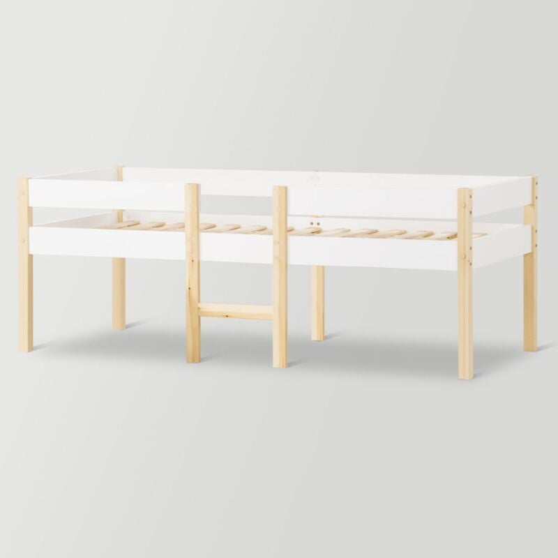 Gutent - Lit Lit d'enfant avec protection contre les chutes, pin massif-90x190 cm-blanc et chêne