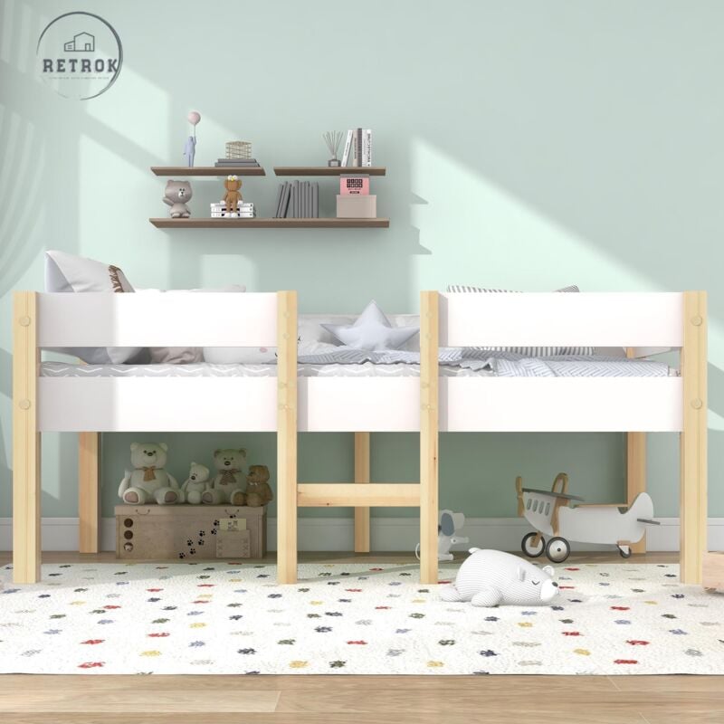 Retrok - Lit Lit d'enfant avec protection contre les chutes, pin massif blanc & chêne-90x190 cm