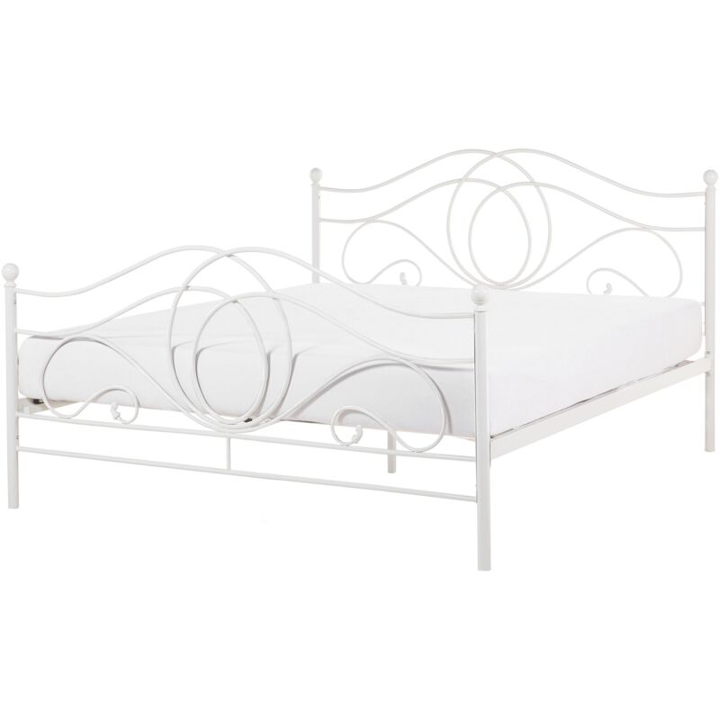 Beliani - Lit Double en Métal Blanc 160 x 200 cm Elégant et Romantique pour Chambre au Style Moderne ou Boho