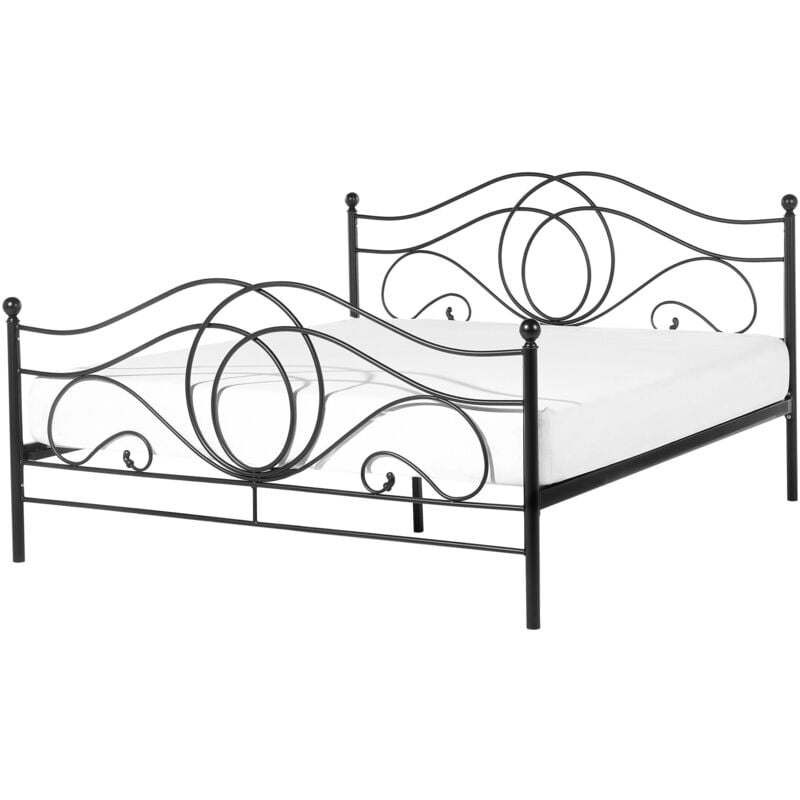 Beliani - Lit Double en Métal Noir 160 x 200 cm Elégant et Romantique pour Chambre au Style Moderne ou Boho