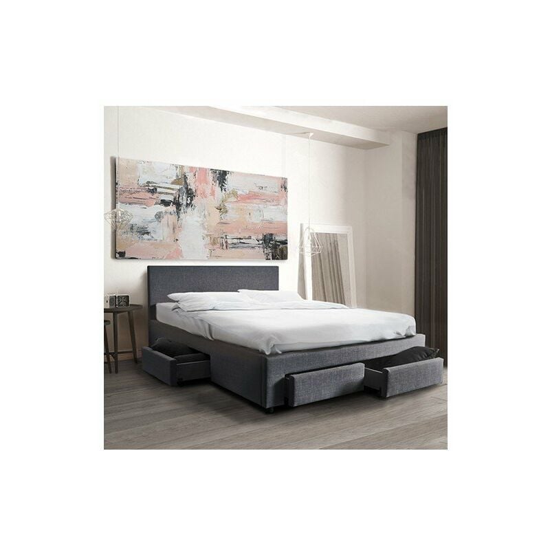 Le Quai Des Affaires - Lit lugano 160x200 + 1 sommier + 4 tiroirs / Gris foncé/ 212x170x85