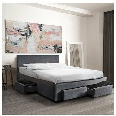 Lit LUGANO 160x200 + 1 sommier + 4 tiroirs / Gris foncé/ 212x170x85