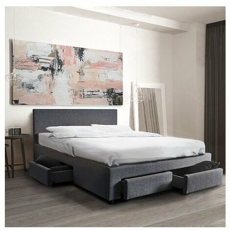 Lit LUGANO 160x200 avec 4 tiroirs – Tissu gris foncé – Sommier 2 x 12 lattes en peuplier – Dimensions totales 212x170x85 cm – Weber Industries