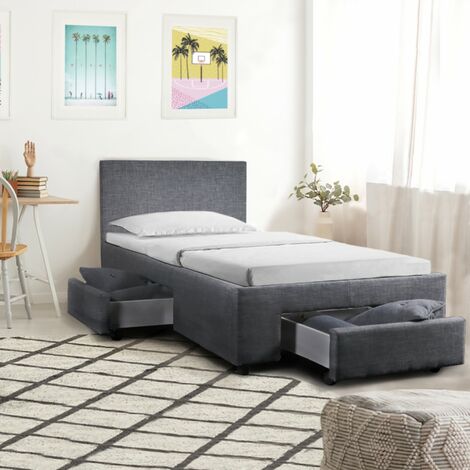 Lit LUGANO 90x190 avec 4 tiroirs – Tissu gris foncé – Cadre MDF et mousse – Sommier à lattes inclus – Dimensions 202x100x85 cm – Weber Industries