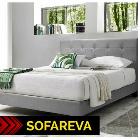 Lit Marco 90x190  Gris Clair  Avec capitons  Sommier inclus  Simili Cuir