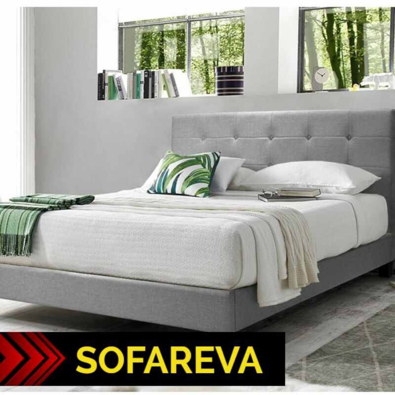 Lit Marco 140x190 Gris Clair Avec capitons Sommier inclus Simili Cuir - gris clair