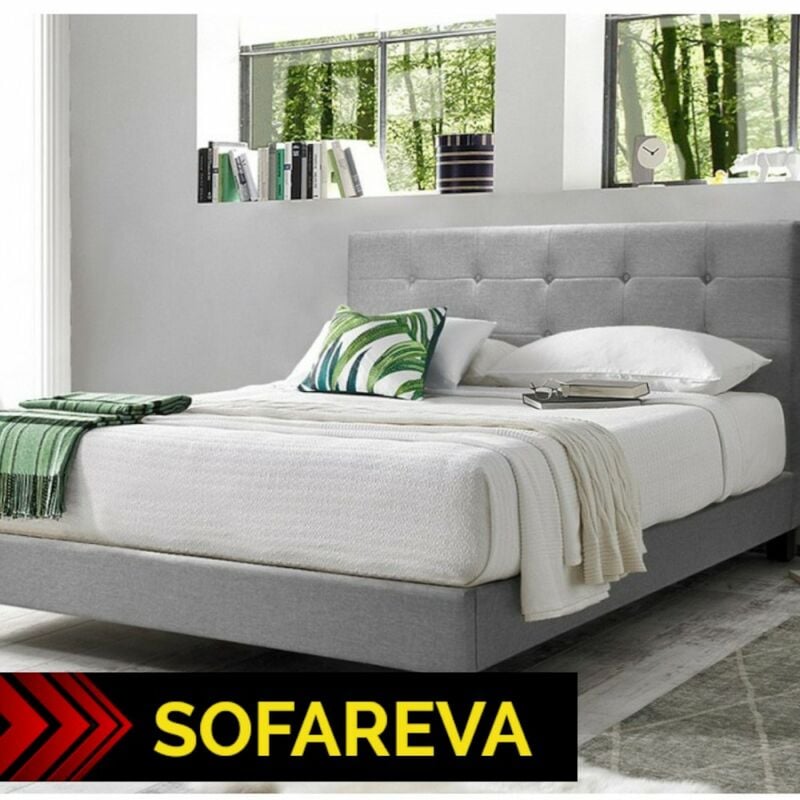 Sofareva - Lit Marco 160x200 Gris Clair Avec capitons Sommier inclus Simili Cuir - gris clair