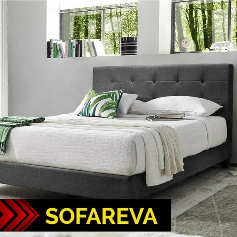 Sofareva - Lit Marco 90x190 Gris Foncé Avec capitons Sommier inclus Simili Cuir - gris fonce