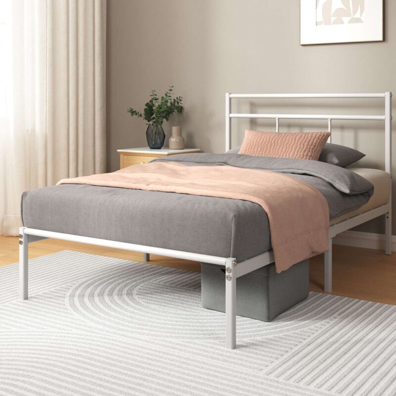 Zinus - Lit Marion 1 personne - Lit 90x190 cm - Cadre de lit en métal avec tête de lit - Montage facile - Hauteur 30cm - Lit avec support de lattes