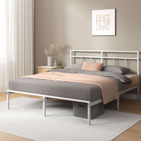 ZINUS Lit Marion 2 personnes - Lit 140x190 cm - Cadre de lit en métal avec tête de lit - Montage facile - Hauteur 30cm - Lit avec support de lattes en métal - Blanc