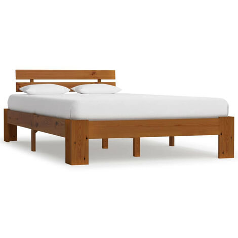 Lit Marron miel Bois de pin massif 140x200 2