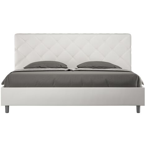 Lit matelassé 180x200 cm simili cuir blanc Paryse-Option Avec sommier et coffre