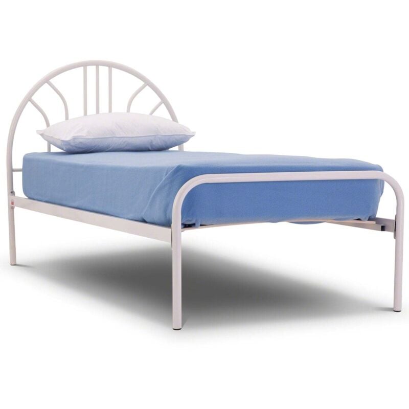 Lit Métal 1 place 90x190 cm Blanc sommier inclus