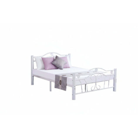Homy France – Lit double 160x200 cm en métal blanc – Structure solide – Sommier inclus – Style contemporain scandinave – Hauteur 90 cm