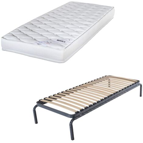 Lit métal + matelas Marly - 90x190 - Mousse - 20 lattes bois - Gain de place