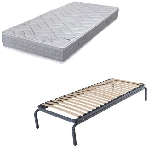 Lit métal + matelas Maryland - 90x190 - Mousse - 20 lattes bois - Gain de place