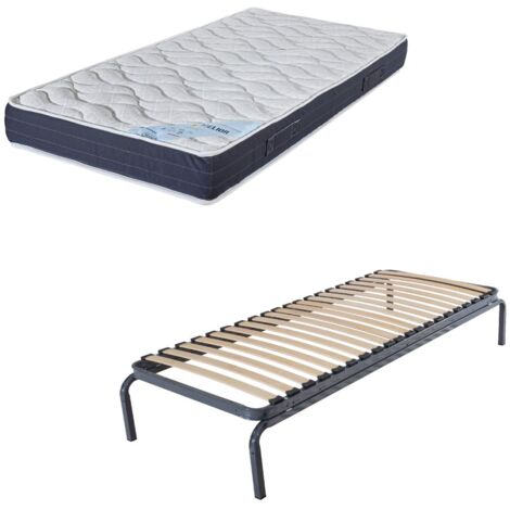 Lit métal + matelas Melior - 90x190 - Mousse - 20 lattes bois - Gain de place