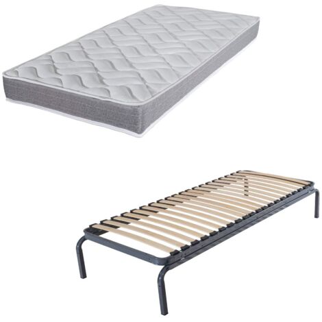 Lit métal + matelas Morgan - 90x190 - Mousse - 20 lattes bois - Gain de place