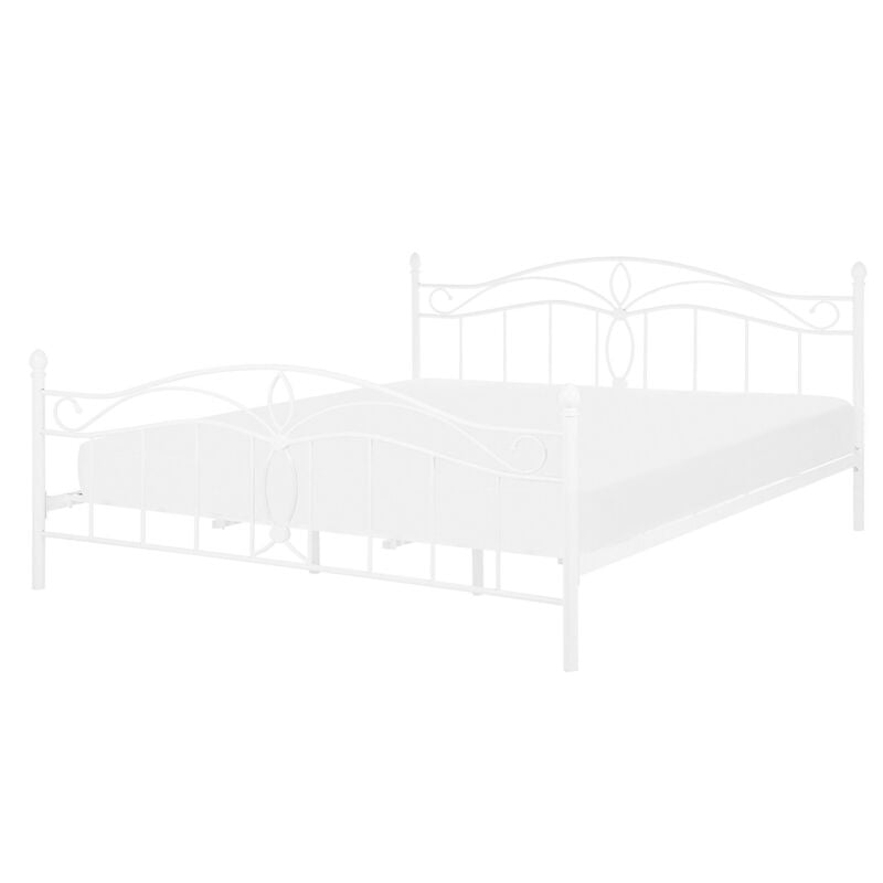 Beliani - Lit Double Métallique Blanc 140 x 200 cm en Fer Forgé avec Sommier à Lattes Inclus Style Romantique pour Chambre au Style Boho ou Rétro