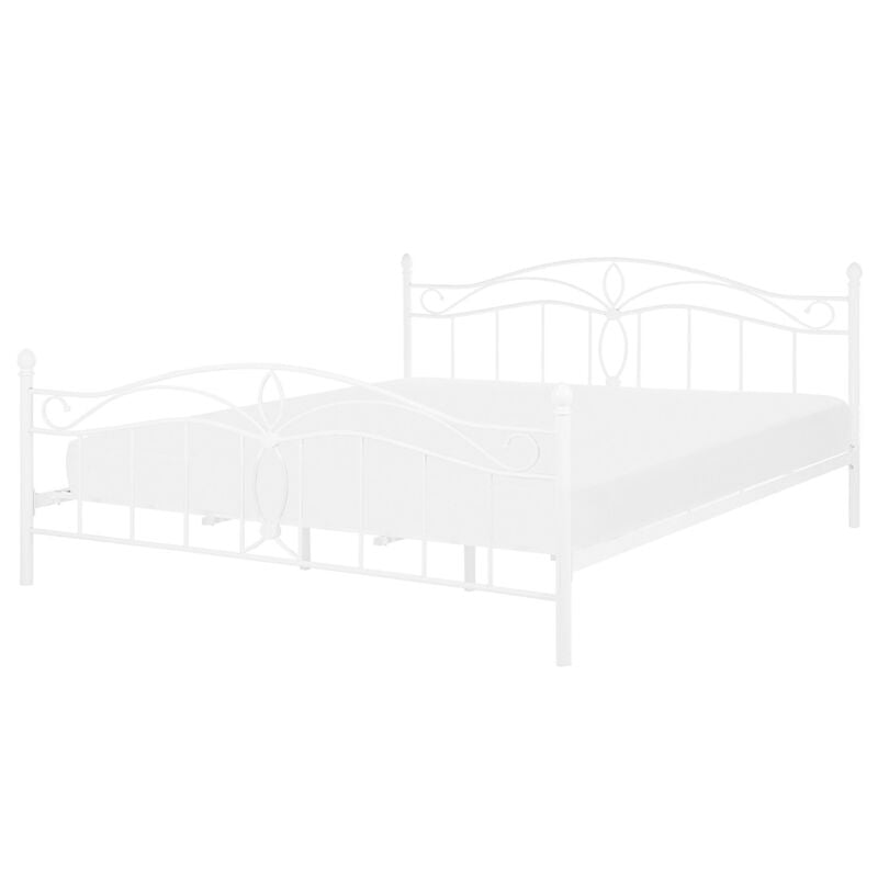 Beliani - Lit Double Métallique Blanc 160 x 200 cm en Fer Forgé avec Sommier à Lattes Inclus Style Romantique pour Chambre au Style Boho ou Rétro