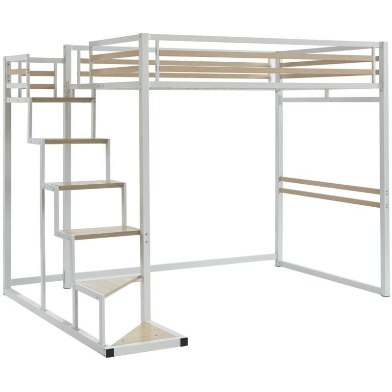 Vente-unique - Lit mezzanine 140 x 200 cm - Métal et mdf - Blanc - jogui