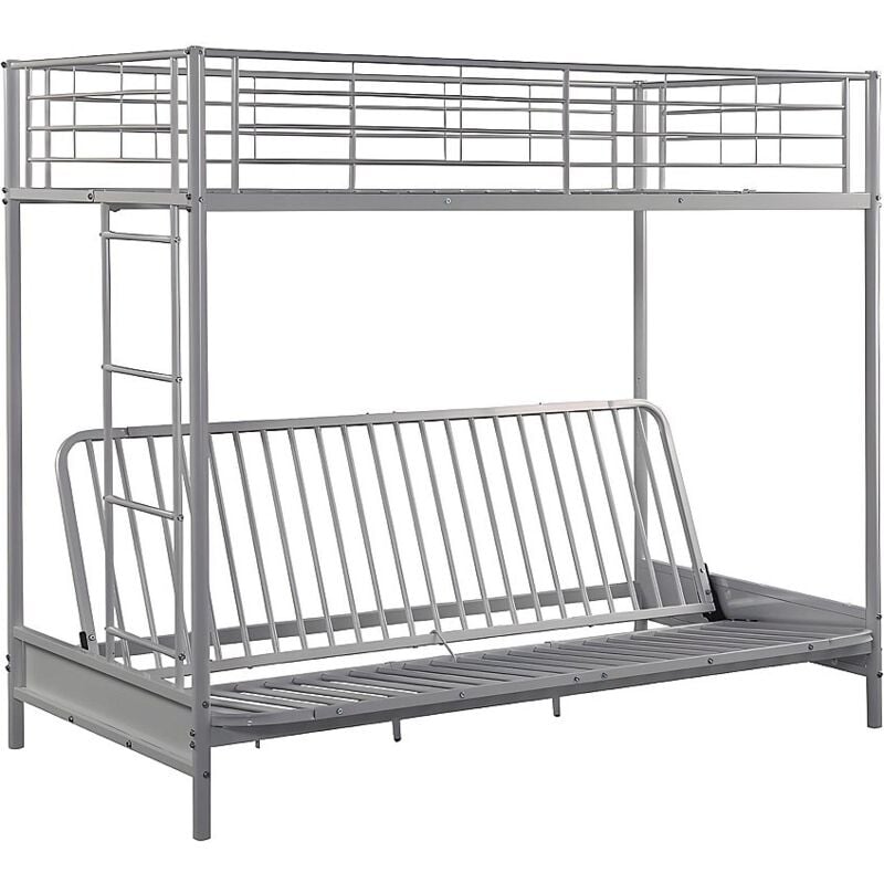 Lit mezzanine 90 x 190 cm - Avec banquette convertible - Métal - Argent - modulo v