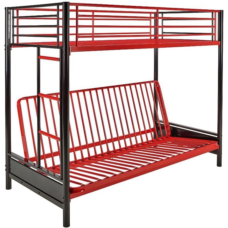 Vente-unique - Lit mezzanine 90 x 190 cm - Avec banquette convertible - Métal - Noir et rouge - modulo v