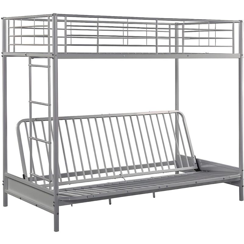 Vente-unique - Lit mezzanine 90 x 190 cm - Avec banquette convertible - Métal - Argent - modulo v