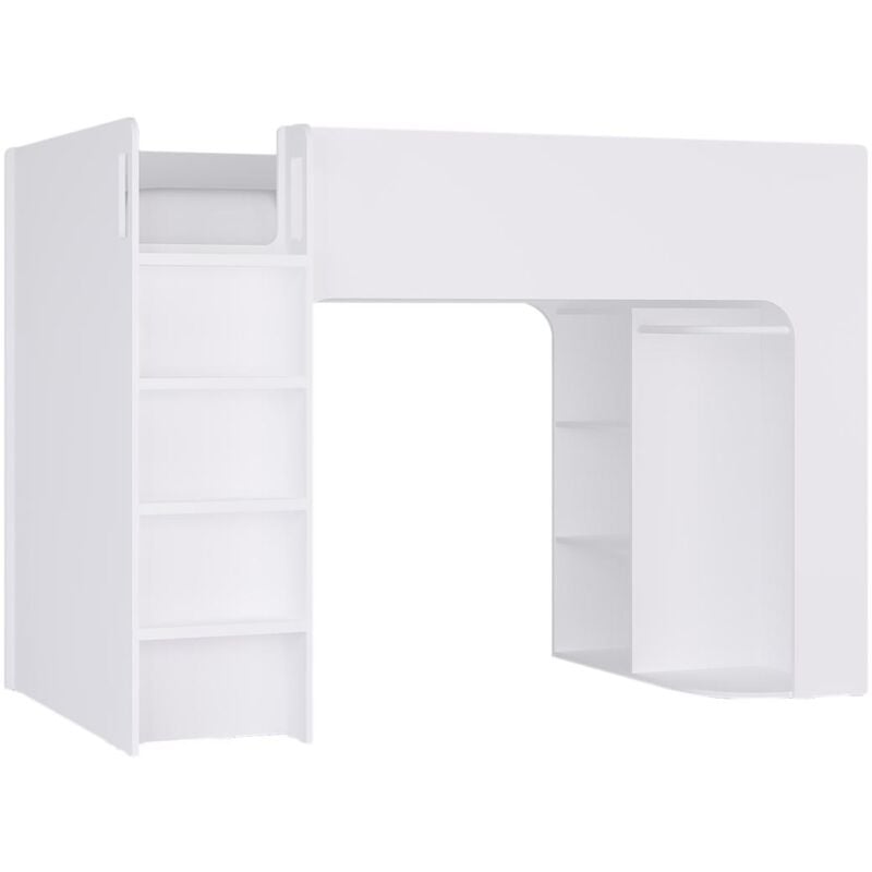 Vente-unique - Lit mezzanine 90 x 190 cm avec rangements - Blanc - columi
