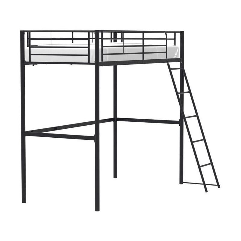 Les Tendances - Lit mezzanine 90 x 190 cm en metal - Noir - Sommier inclus - eliot