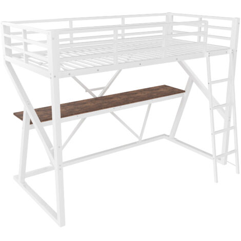 Lit Mezzanine 90x200 Cm Avec Structure En Métal Et Bureau Intégré