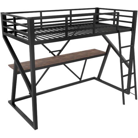 Lit Mezzanine 90x200 Cm Avec Structure En Métal Et Bureau Intégré