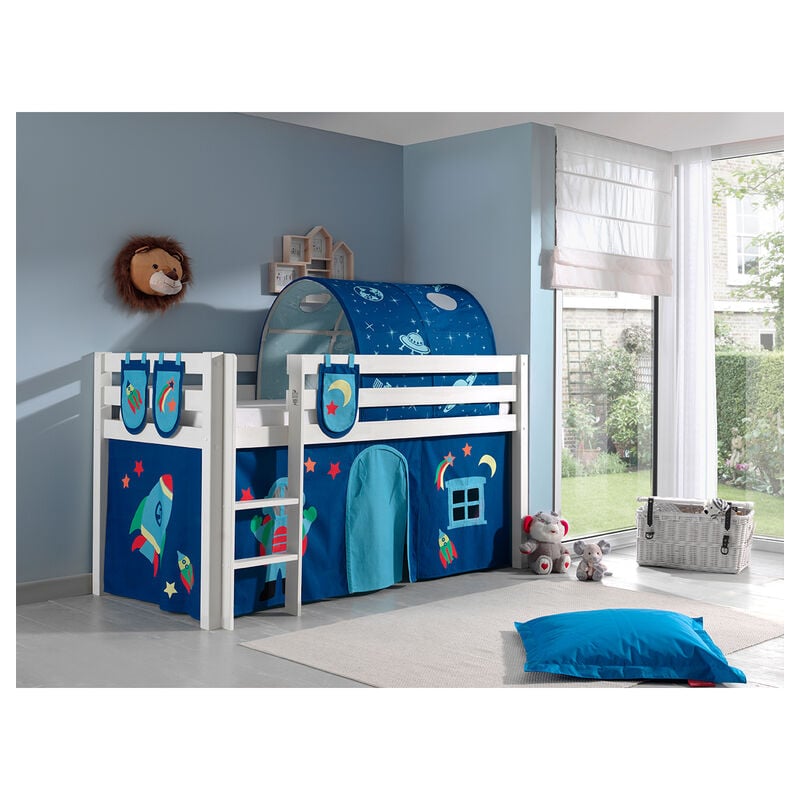 Les Tendances - Lit Mi-Hauteur 90x200 Sommier Inclus et Housse Astro Vipack Pino - Blanc