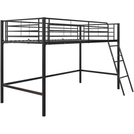 Lit adulte 90x200 cm en métal noir – Structure robuste avec sommier à lattes – Protection contre les chutes incluse