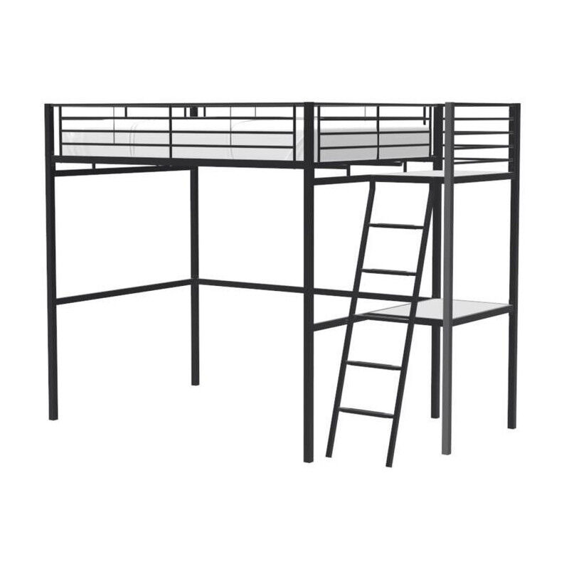Les Tendances - Lit mezzanine avec bureau en metal epoxy - Noir - Sommier inclus - 140x190 cm - oxford